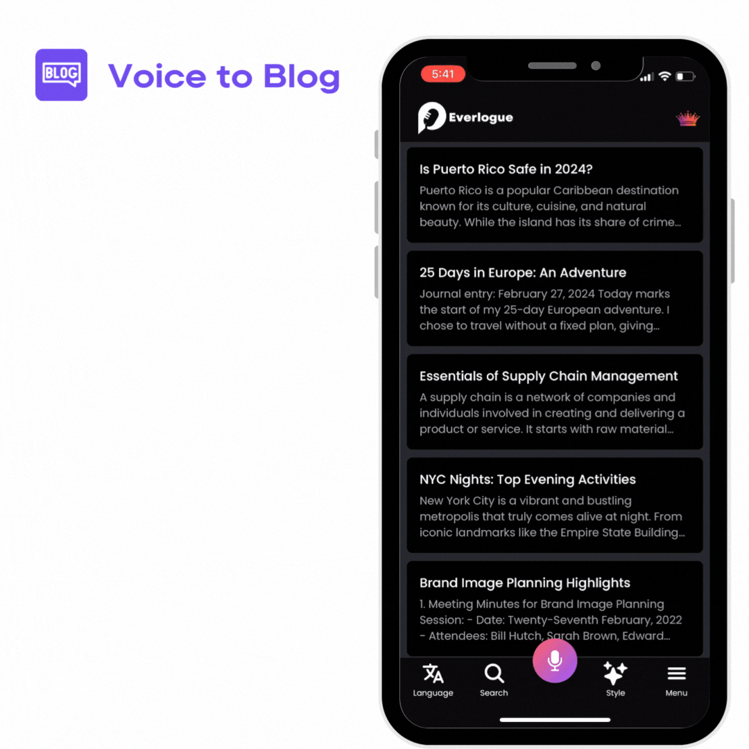 Person write blog with voice